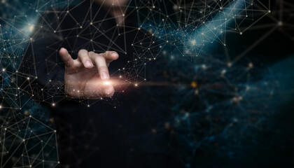 A man touches a network of connections .