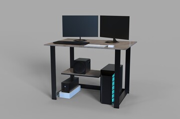 3D illustration Computer table render