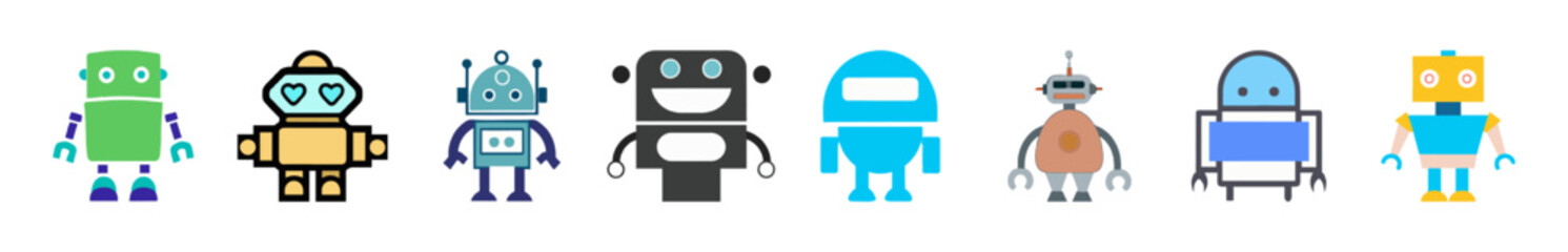 Set of cute vintage robots banners with robot toys collection.