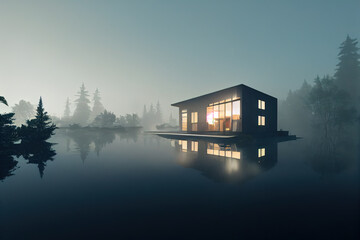 Modern house at lake