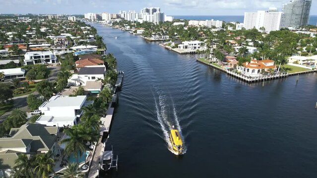 Aerial shot of boats on Fort Lauderdale Canals