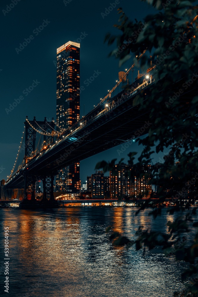 Sticker manhattan bridge from brooklyn at night