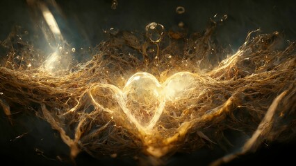 Golden ethereal spiritual heart energy - obrazy, fototapety, plakaty
