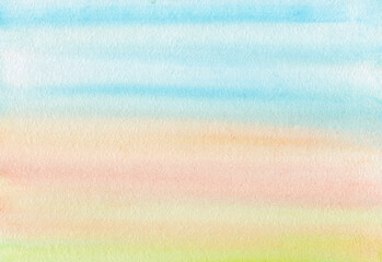 Abstract watercolor background. Delicate shades of green and blue on watercolor paper. Picturesque spots of paint.