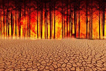 Scary Wildfire and Drought Disaster Background Concept