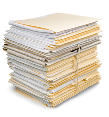 Stack of documents in folders isolated on white - obrazy, fototapety, plakaty