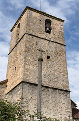Fototapeta na wymiar a medieval church bell tower in a mountain village in Spain