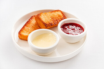 toasts with jam and sweet sauce