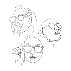 Vector illustration of a girl with glasses drawn in line-art style