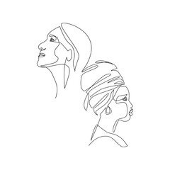 Vector illustration of a female portrait drawn in line-art style