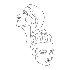 Vector illustration of a female portrait drawn in line-art style