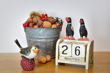 November 26 calendar date autumn composition. Thanksgiving.