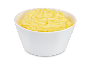 Mushed potato in a bowl on a white isolated background