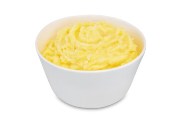 Mushed potato in a bowl on a white isolated background