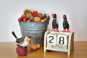 November 28 calendar date autumn composition. Thanksgiving 2024.