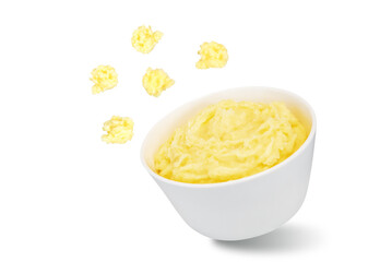 Mushed potato in a bowl on a white isolated background