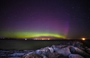 aurora borealis over the sea