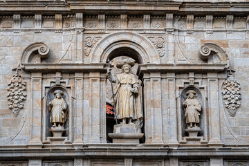 Image of Santiago and the disciples Atanasio and Teodoro. East facade, Puerta del Perdón or Santa,...