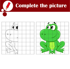 Educational game for children. Copy the picture. Cute frog. Coloring book