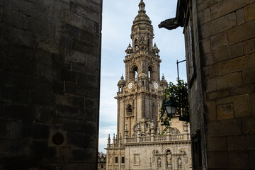 Fototapeta na wymiar Clock Tower, Trinidad or Berenguela. Cathedral of Santiago de Compostela, Galicia, Spain.