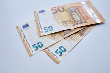 Fifty euro banknote close up. Financial and business banner
