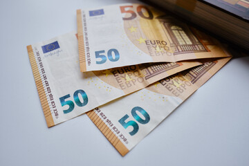 50 euro banknote close up. Financial and business banner