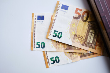 50 euro banknote close up. Financial and business banner