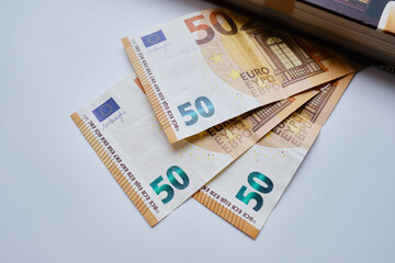 50 euro banknote close up. Financial and business banner