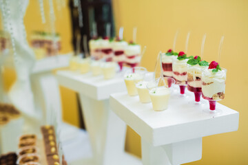 Delicious wedding reception candy bar dessert table