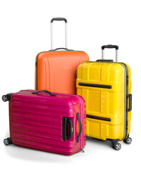 Luggage consisting of large polycarbonate suitcases isolated on white - obrazy, fototapety, plakaty