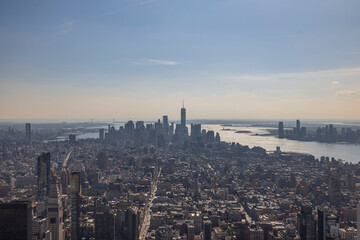 Beautiful aerial view on Manhattan and East River. New York, USA.  - obrazy, fototapety, plakaty