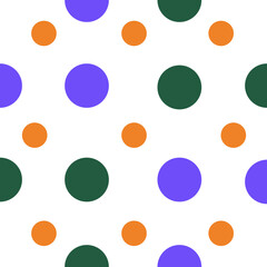 Vector pattern with simple purple green and orange  circles on white 