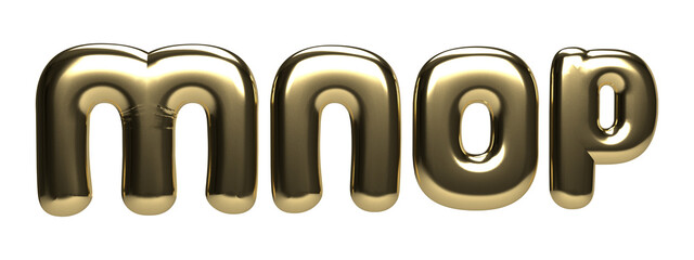 Isolated Alphabets MNOP in Gold Color on White Background. 3D illustration.
