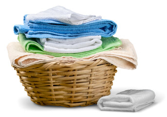 Laundry basket clean clothes cleaning chores housework - obrazy, fototapety, plakaty