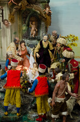 The three wise men figurine in nativity Christmas scene.