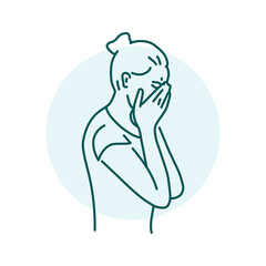 Sad girl crying color line illustration