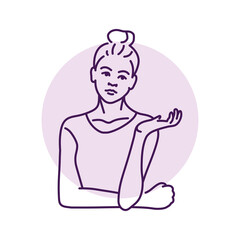 Thinking girl color line illustration