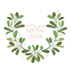 Christmas wreath, Green mistletoe branches, white berries. Winter Xmas holiday design greeting card template