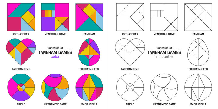 Set of varieties of the Tangram puzzle game.