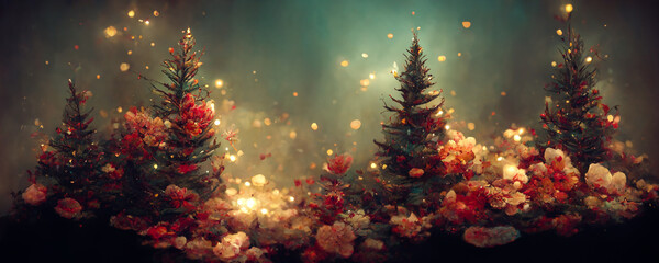 Abstract fantasy festive christmas tree background header wallpaper background 3d illustration.