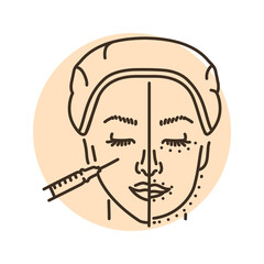 Harmonization of the profile with a filler color line illustration. Hyaluronic injection.