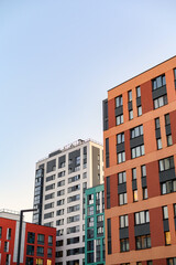 Fototapeta premium EU Modern european complex of apartment buildings. And outdoor facilities. Mixed media