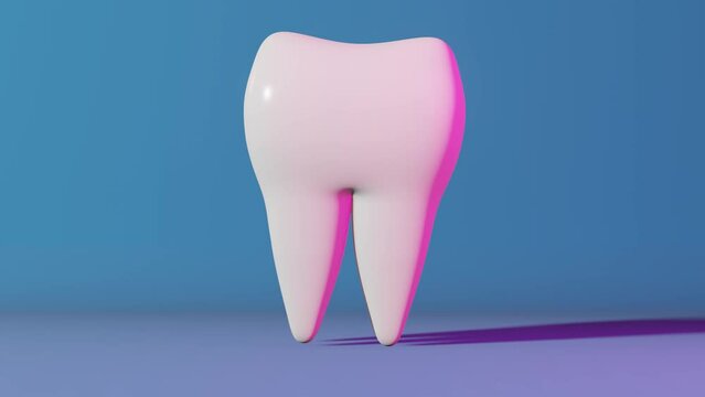 White healthy molar tooth 3D animation loop neon light blue background. Enamel whitening toothpaste tartar plaque removal National Dentist Day Wisdom teeth extraction.Oral care Dental Insurance Clinic
