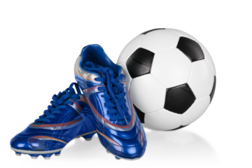 Blue and White Football shoes and Soccer Ball, Isolated
