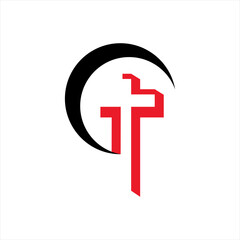 Cross vector logo design with crescent moon.