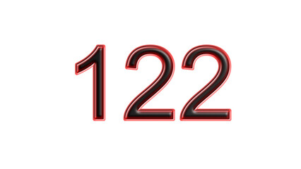 red 122 number 3d effect white background