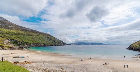 People enjoying on Keem Beach . Achill Island, Co. Mayo - Irleland