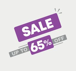 65% off. Sale banner, discount. For offers and promotions. Vector illustration