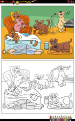 Naklejka premium cartoon dogs animal characters group coloring page