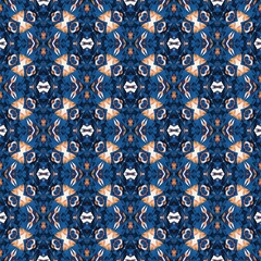 Indigo Blue white watercolor batik blur azulejos tile background. Seamless coastal blur painterly geometric mosaic effect. Patchwork masculine all over summer fashion damask repeat